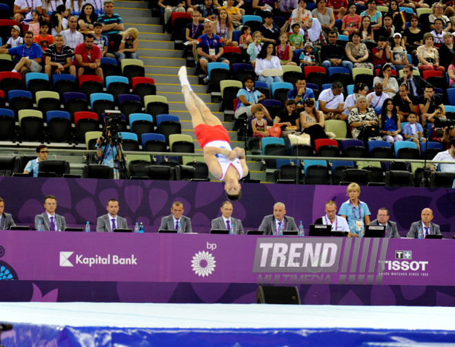 İdman gimnastikası üzrə fərdi çoxnövçülük yarışlarının finalı keçirilir. Bakı, Azərbaycan, 18 iyun 2015